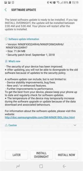 Samsung Galaxy Note 9 recebe patch de segurança de setembro 1