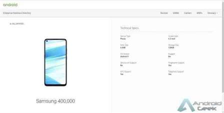 Samsung Galaxy M40 informação no Android Enterprise