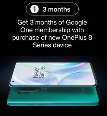Série OnePlus 8 com 3 meses de armazenamento gratuito na nuvem do Google One 5