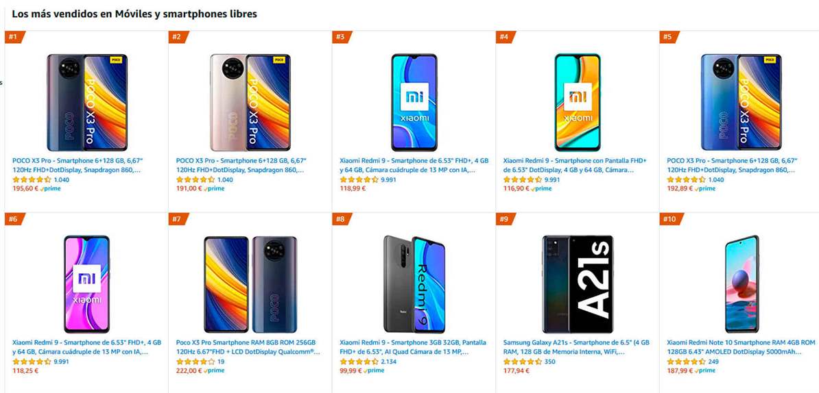Xiaomi derrota a Samsung na Amazon Espanha nos smartphones mais vendidos 2
