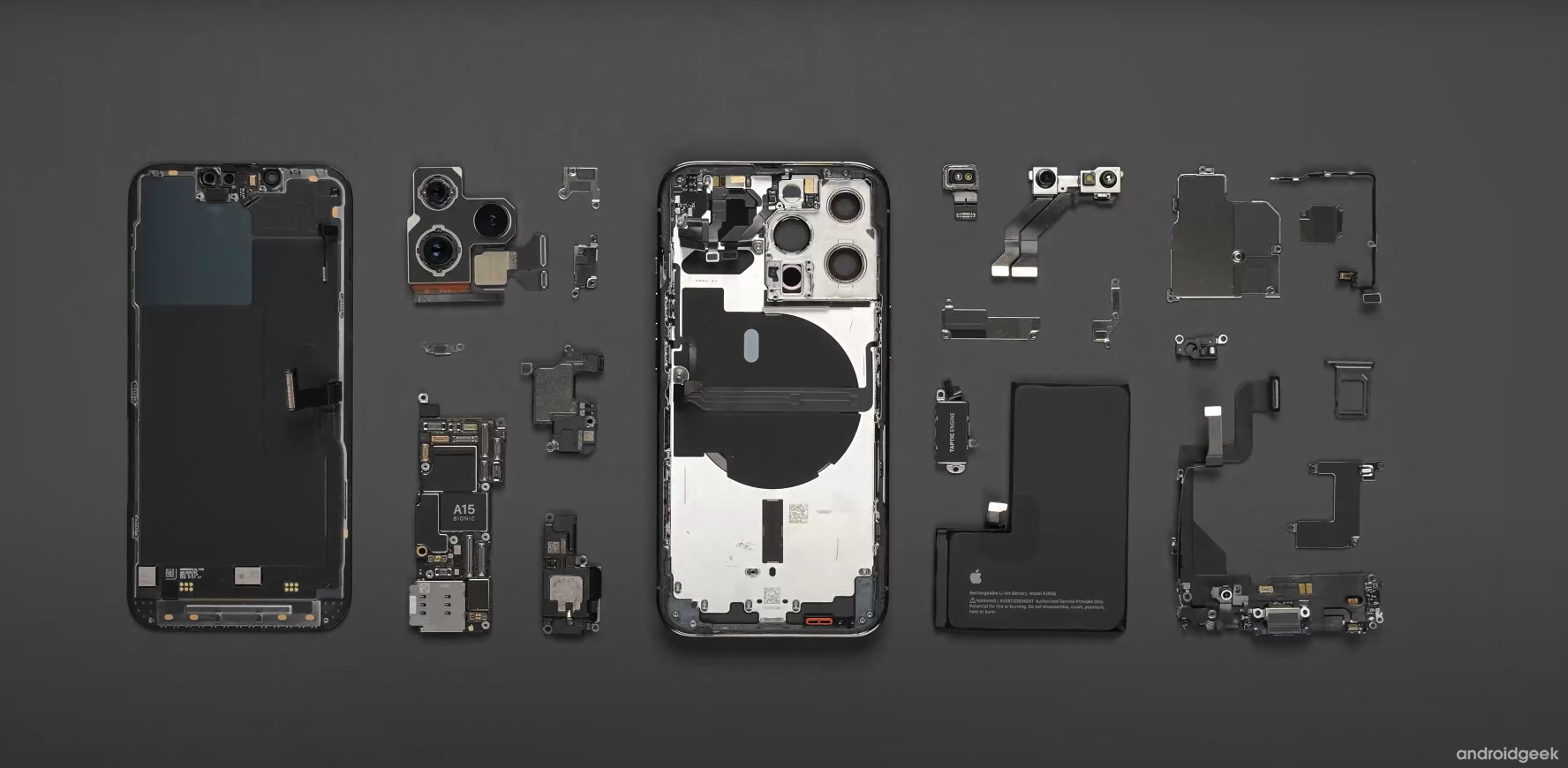 iPhone 13 Pro totalmente desmanchado revela bateria de 3.095mAh e modem Qualcomm X60 5G‎ 11