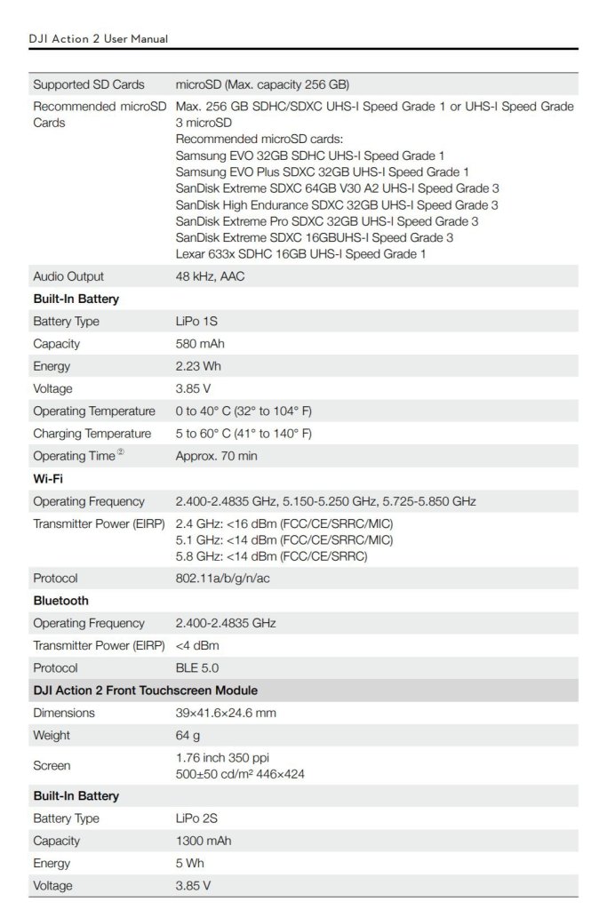 DJI Action 2 Full Specifications