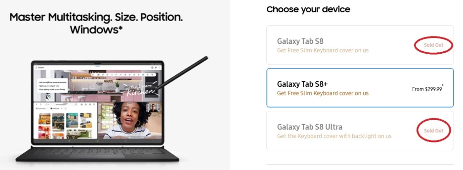 Pre-orders for the Galaxy Tab S8 and Galaxy Tab S8 Ultra have been halted in the U.S. - U.S. pre-orders of Galaxy Tab S8, Galaxy Tab S8 Ultra are halted as demand swamps supply