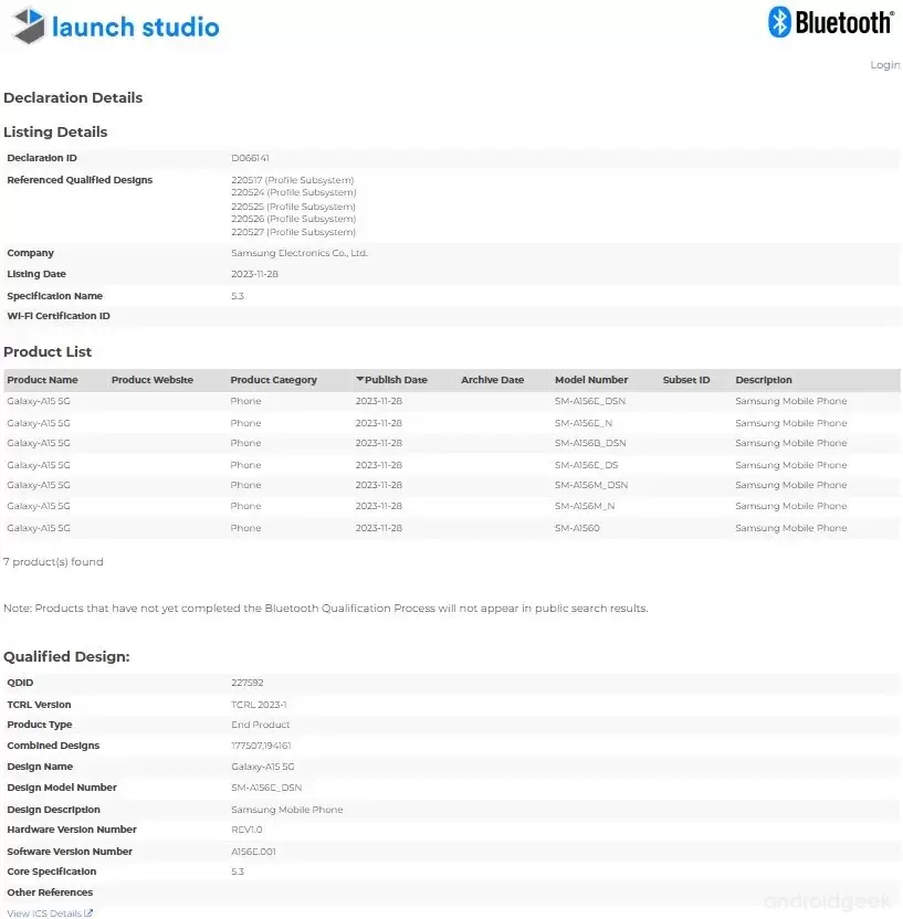Samsung Galaxy A15 5G conquista certificação Bluetooth SIG antes do lançamento global 15