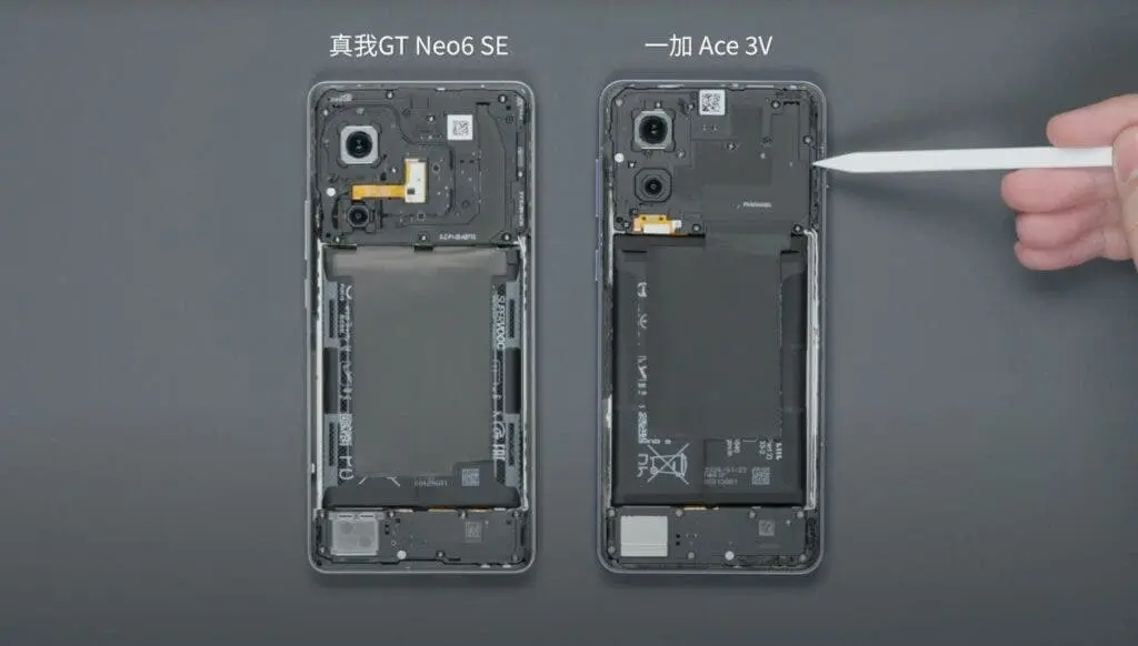 Teardown revela semelhanças surpreendentes entre OnePlus Ace 3V e Realme GT Neo6 SE 1