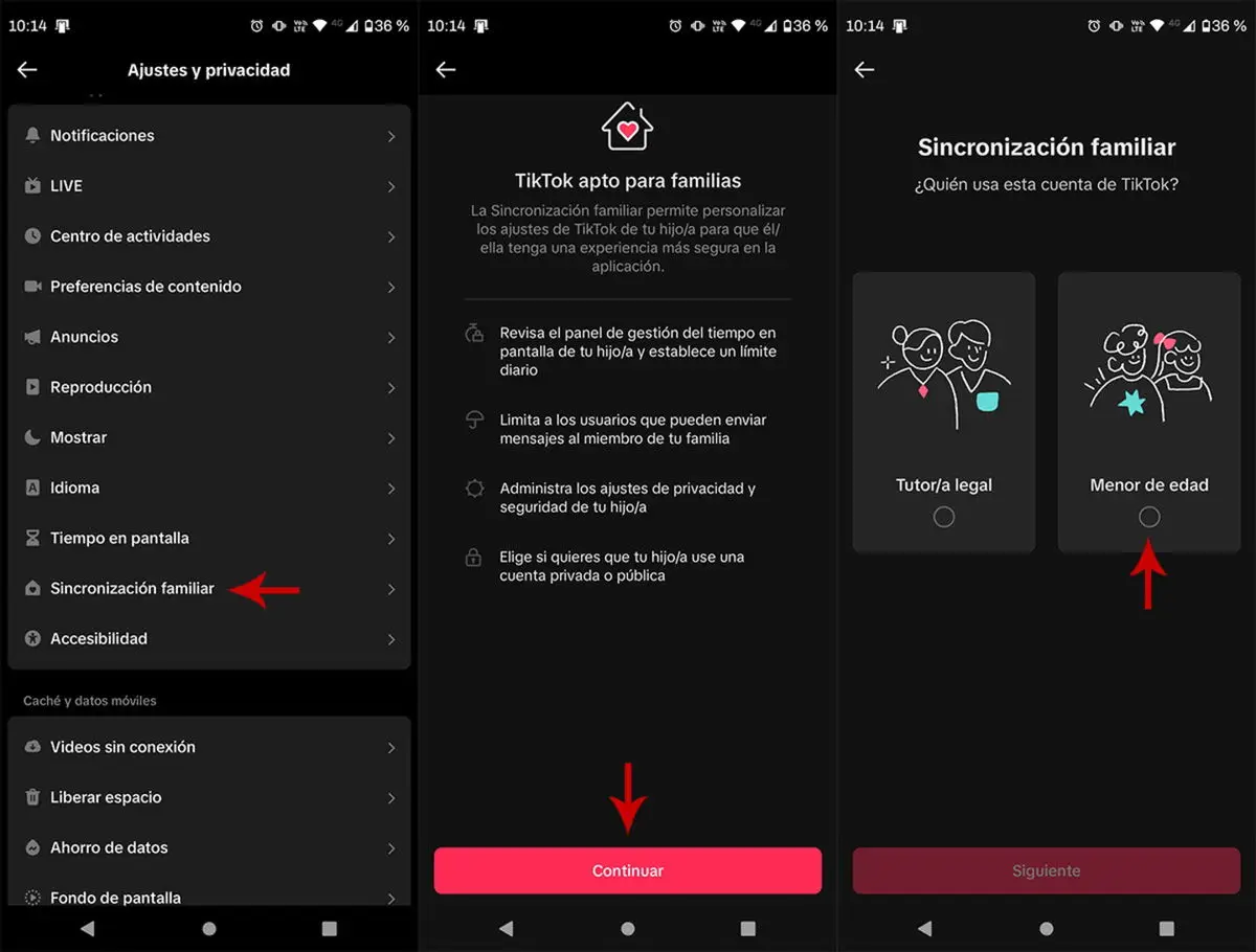 Activar o modo Sincronização familiar em TikTok