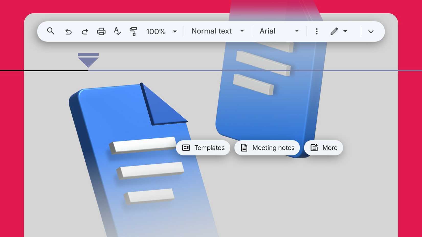 a stylized illustration of a minimalist google docs interface featuring two blue google docs logos f